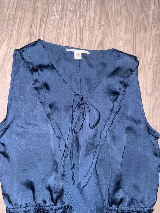Banana Republic Navy Satin Ruffle Tie-Front Blouse - Picture 3 of 5